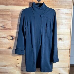 Zobha Black Organic Cotton Blend Long Performance Coat Yoga Pilates Athleisure